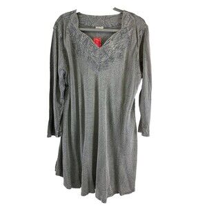 Venus Imports Gray Tunic Blouse Embroidered V-Neck Lightweight Tags Womens 2XL